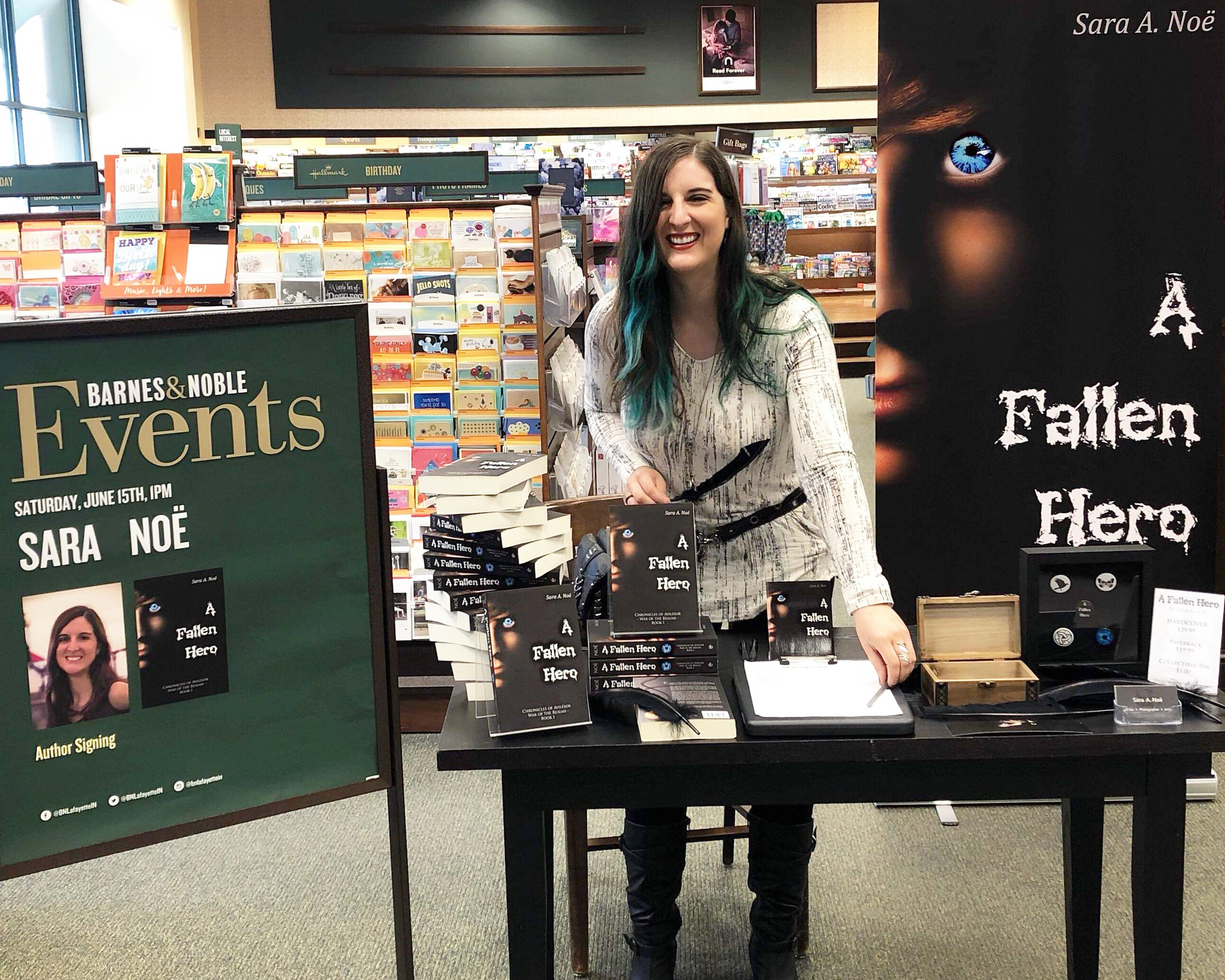 Author Sara A. Noe at a Barnes & Noble book signing for A Fallen Hero