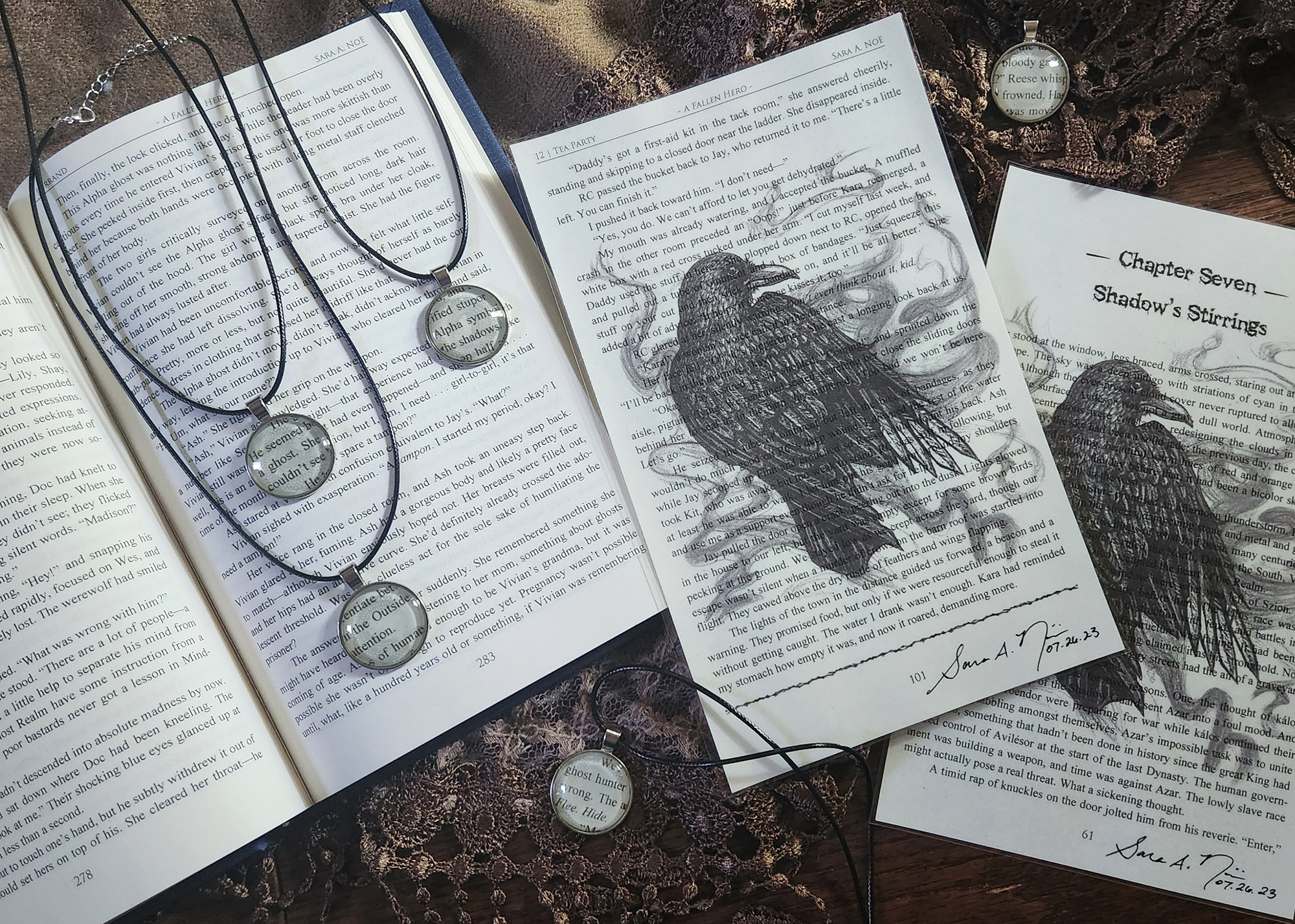 Raven art, books, and necklaces by Sara A. Noe