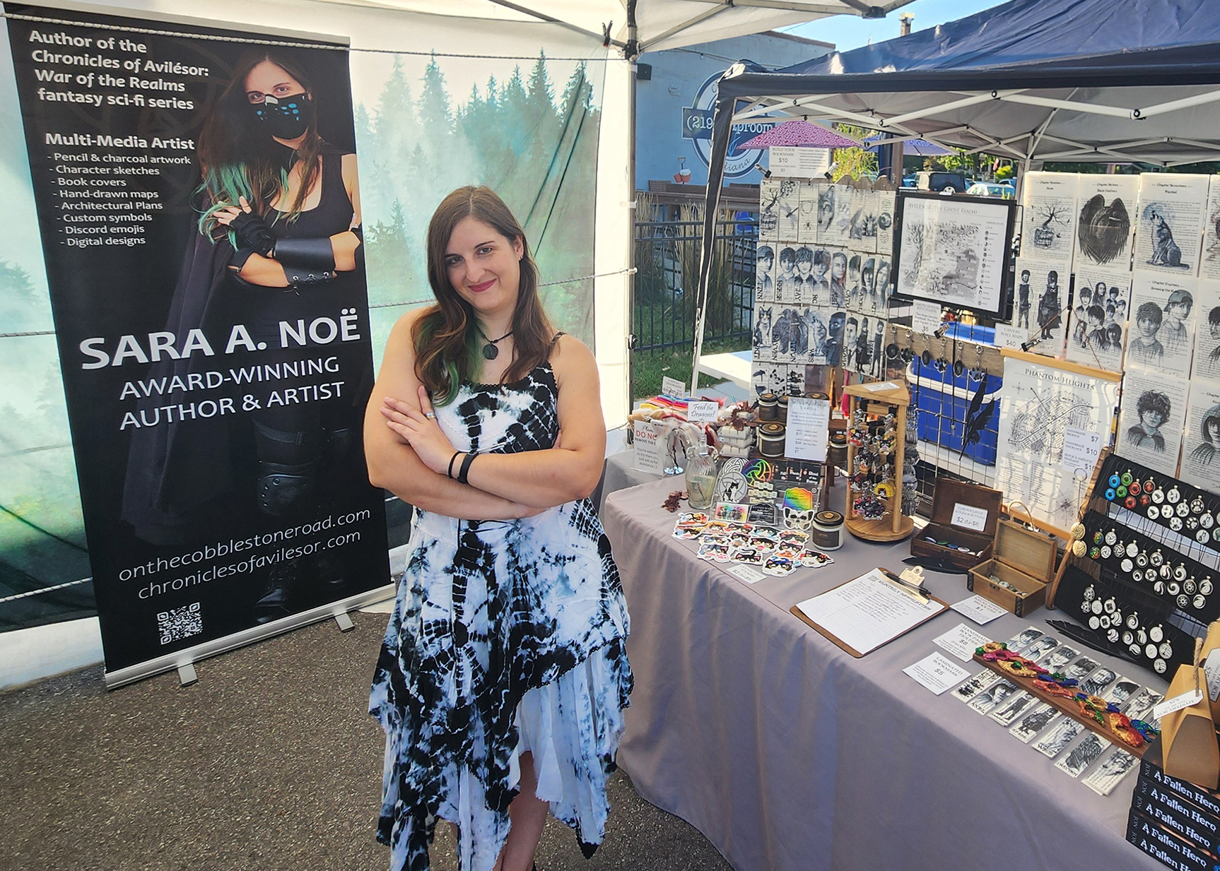 Award-winning author and artist Sara A. Noe in her booth at the Chesterton European Market